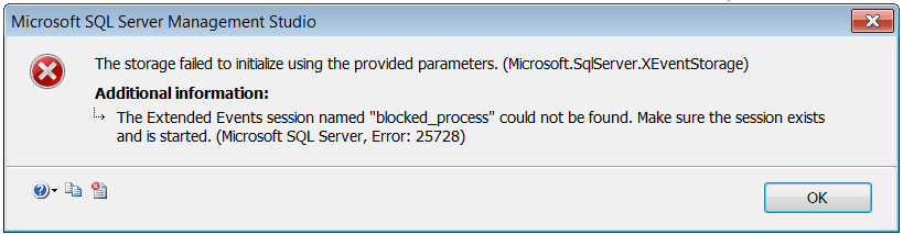 Error/Fix: The Extended Events session named “blocked_process” could not be found.
