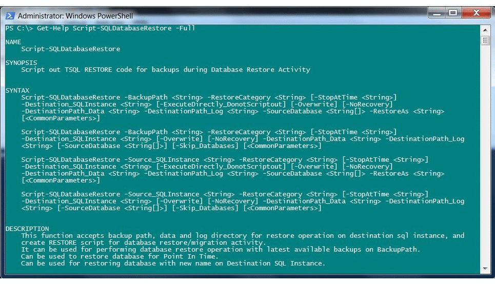 Script-SQLDatabaseRestore cmdlet in SQLDBATools Module