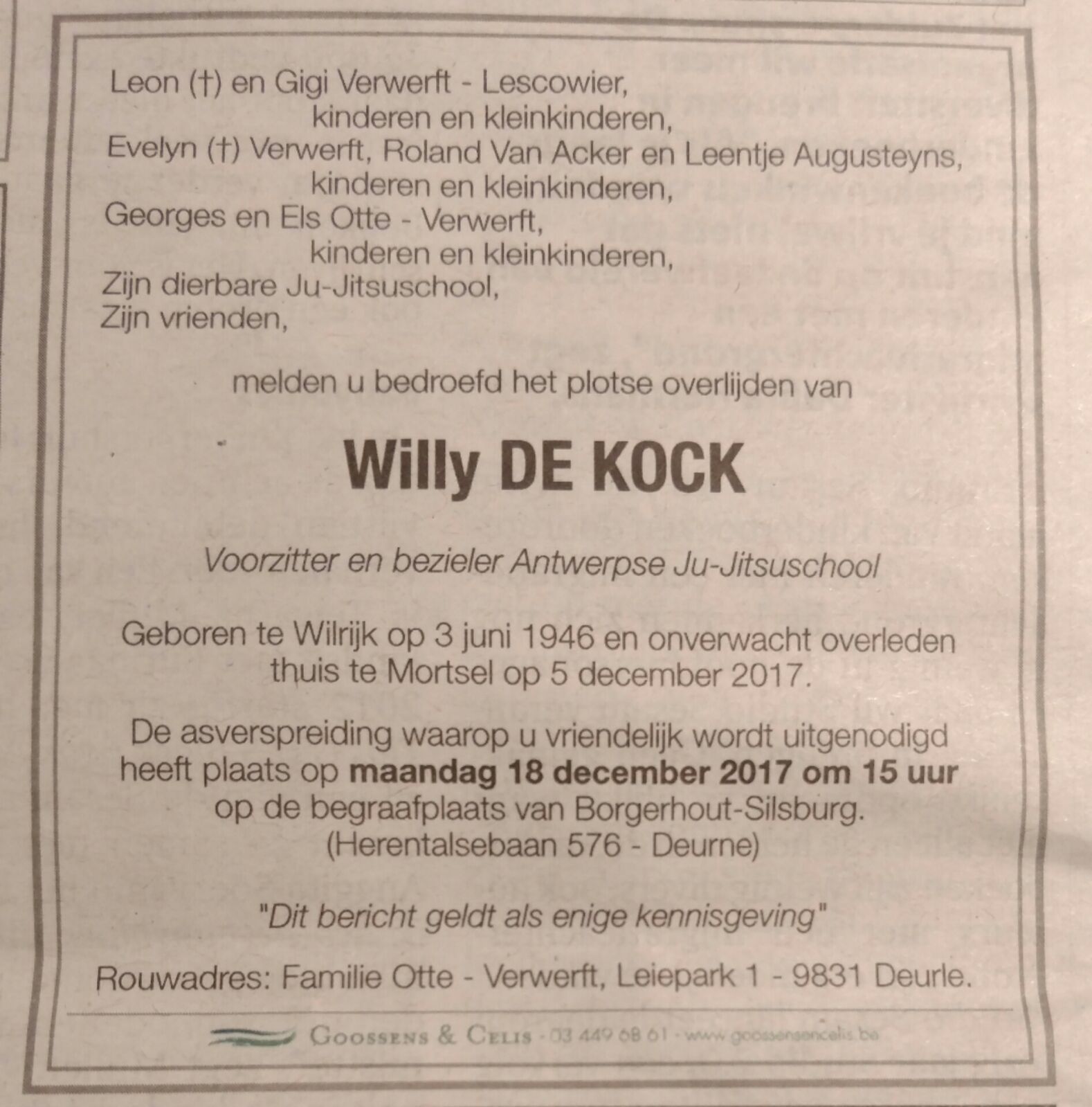 Overlijdensbericht Willy