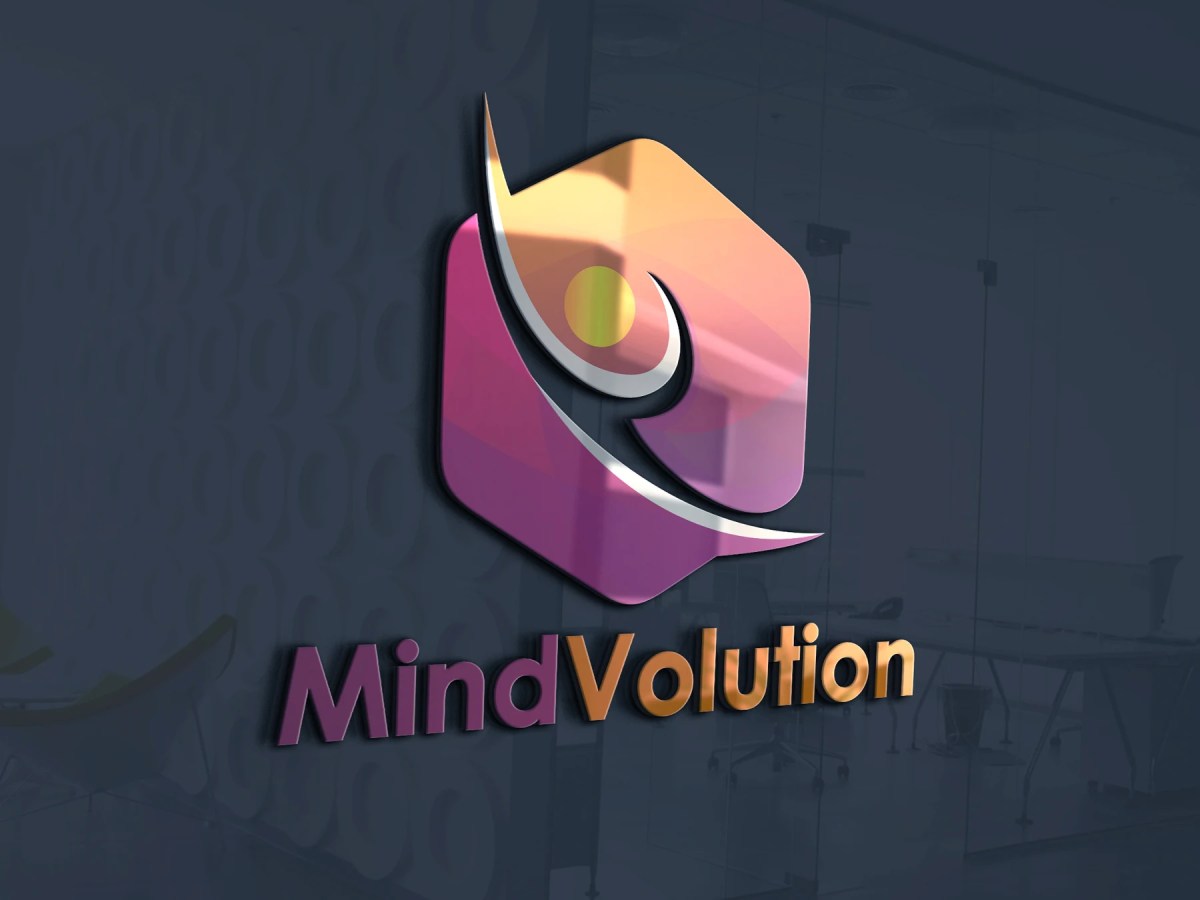 MindVolution identity displayed in a contemporary corporate interior