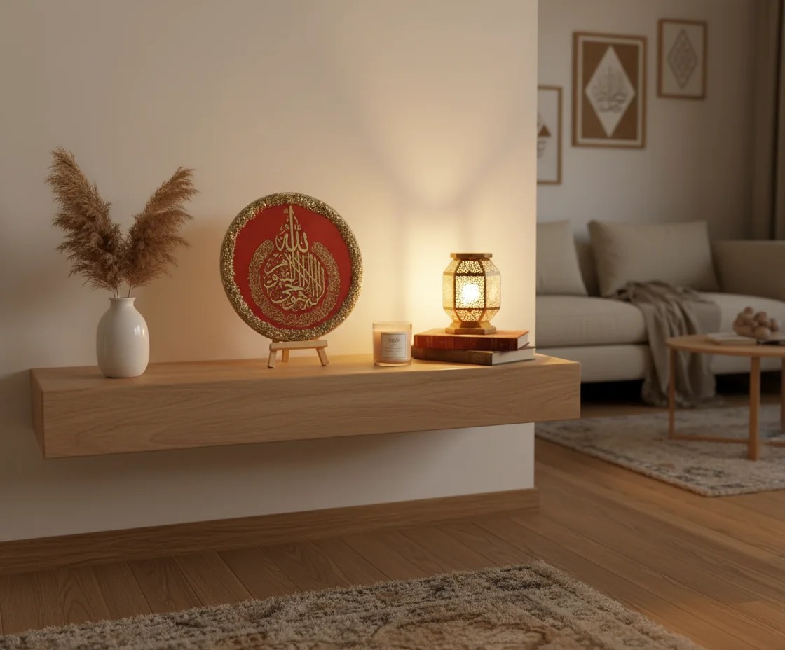 Red and Golden touch resin art Aytalul Kursi Resin Home decor with stand.