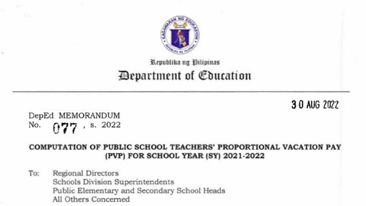 DepEd Memo 77 S 2022 PROPORTIONAL VACATION PAY PVP SY 2021 2022 deped-memo-77-s-2022-proportional-vacation-pay-pvp-sy-2021-2022