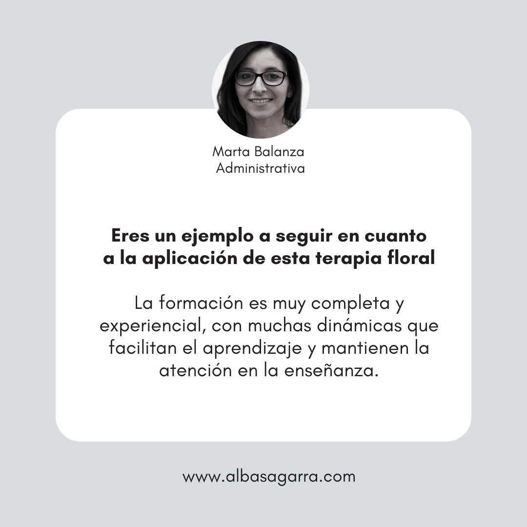 testimonio formación oficial flores de Bach con Alba Sagarra acreditada por Centro Bach de Inglaterra