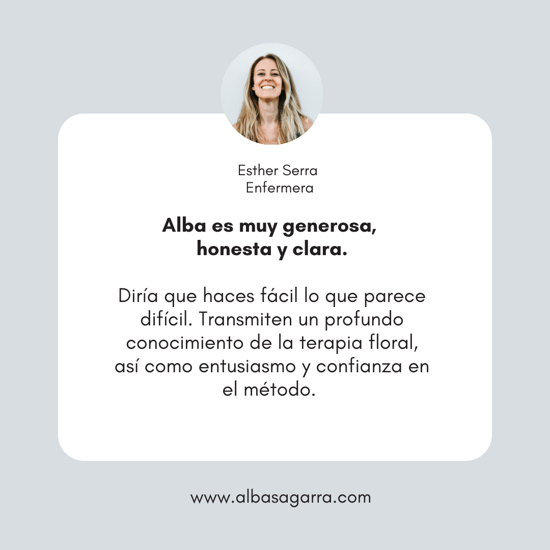 testimonio formación oficial flores de Bach con Alba Sagarra acreditada por Centro Bach de Inglaterra
