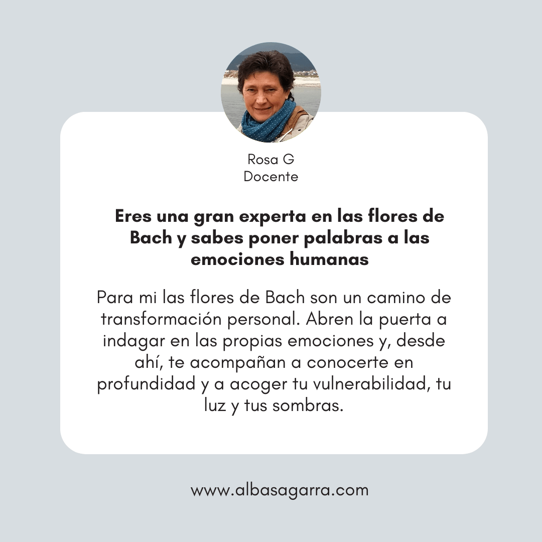 testimonio formación oficial flores de Bach con Alba Sagarra acreditada por Centro Bach de Inglaterra