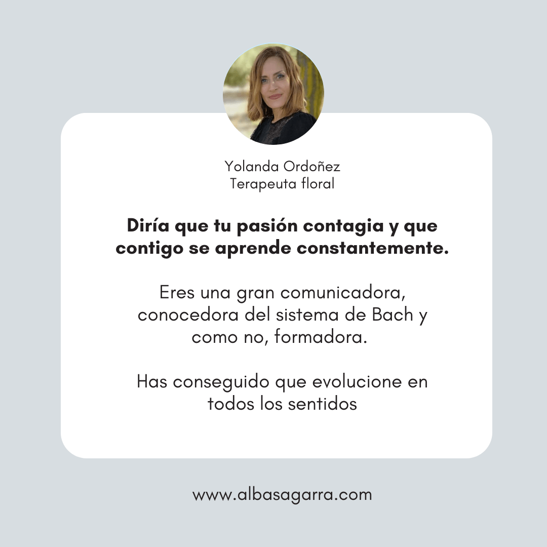testimonio formación oficial flores de Bach con Alba Sagarra acreditada por Centro Bach de Inglaterra