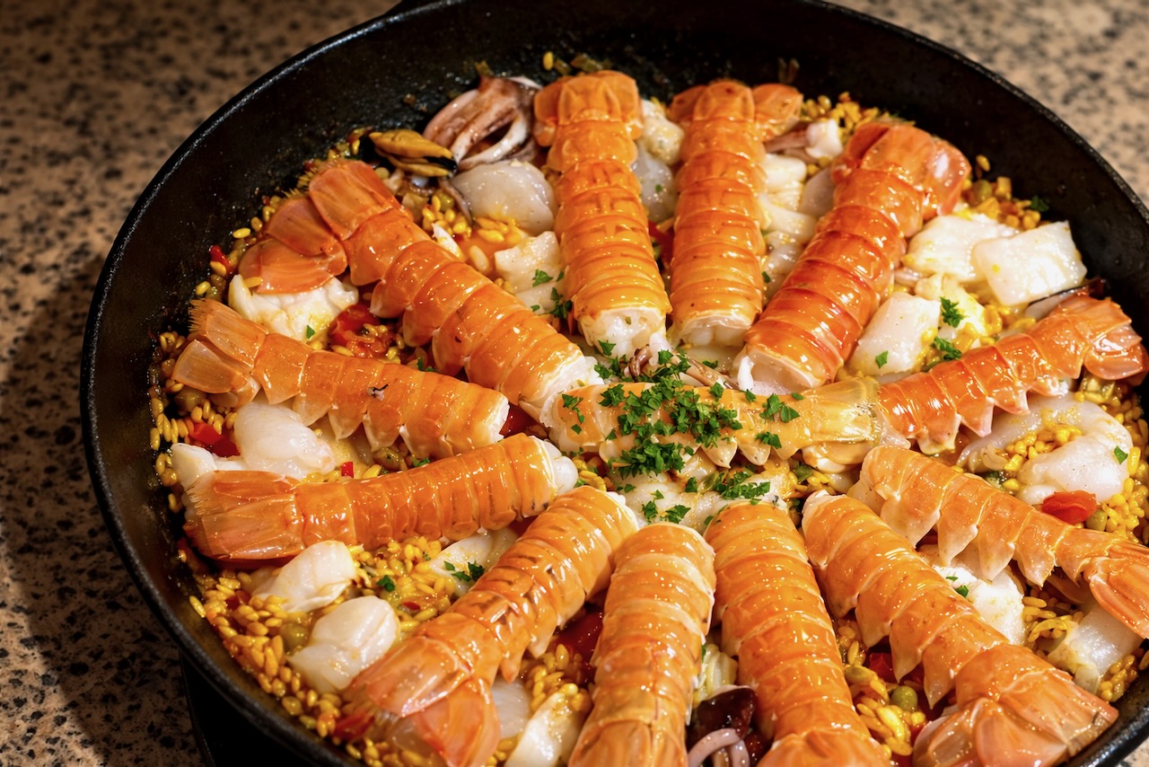 Paella með sjávarréttum