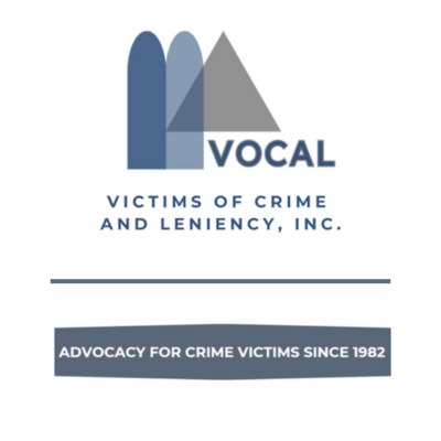 Logo of VOCAL (Victims of Crime and Leniency, Inc.) featuring stylized blue graphics with the text 'Victims of Crime and Leniency, Inc.' and the slogan 'Advocacy for Crime Victims Since 1982.'