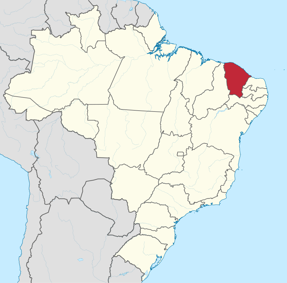 Mapa do Brasil com o estado do Ceará destacado.