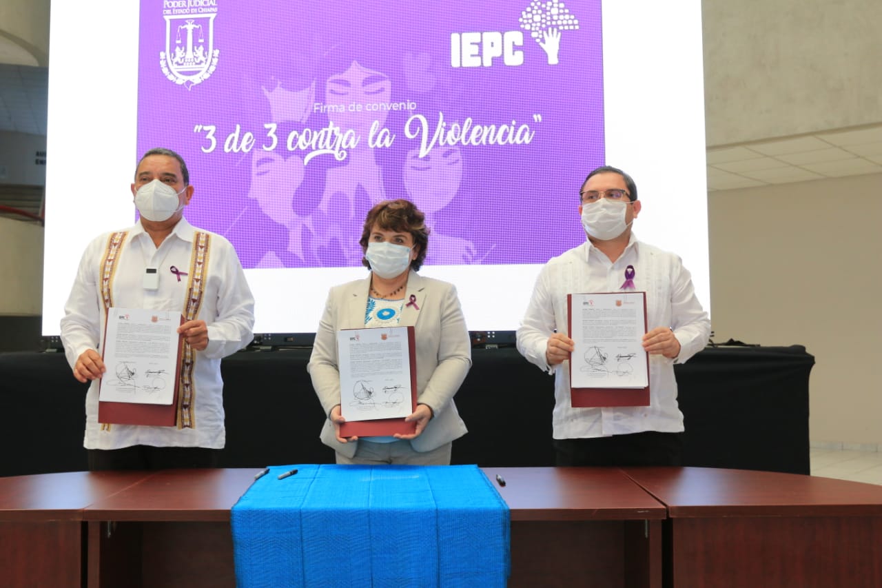 FIRMAN CONVENIO IEPC-PJE, PARA GARANTIZAR EL CUMPLIMIENTO DEL “3 DE 3 CONTRA LA VIOLENCIA DE GÉNERO”