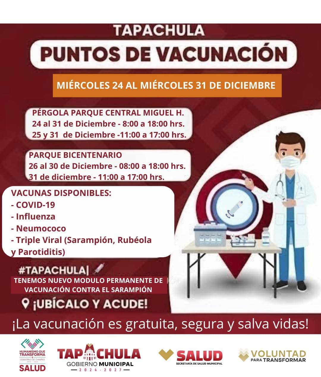 Protege a tu familia antes de que termine el año: Jornada de vacunación activa en el centro de Tapachula