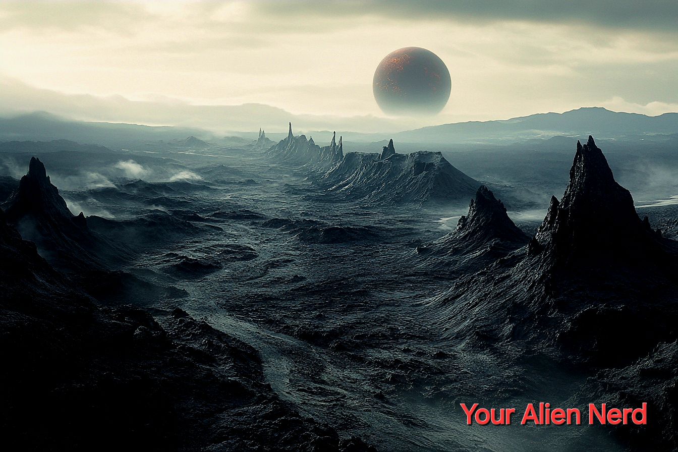 A view of a planet orbiting a brown dwarf star. Kirth Gersen, the protagonist of the Demon Princes saga, visits this world during his hunt for the Demon Prince Attel Malagate.