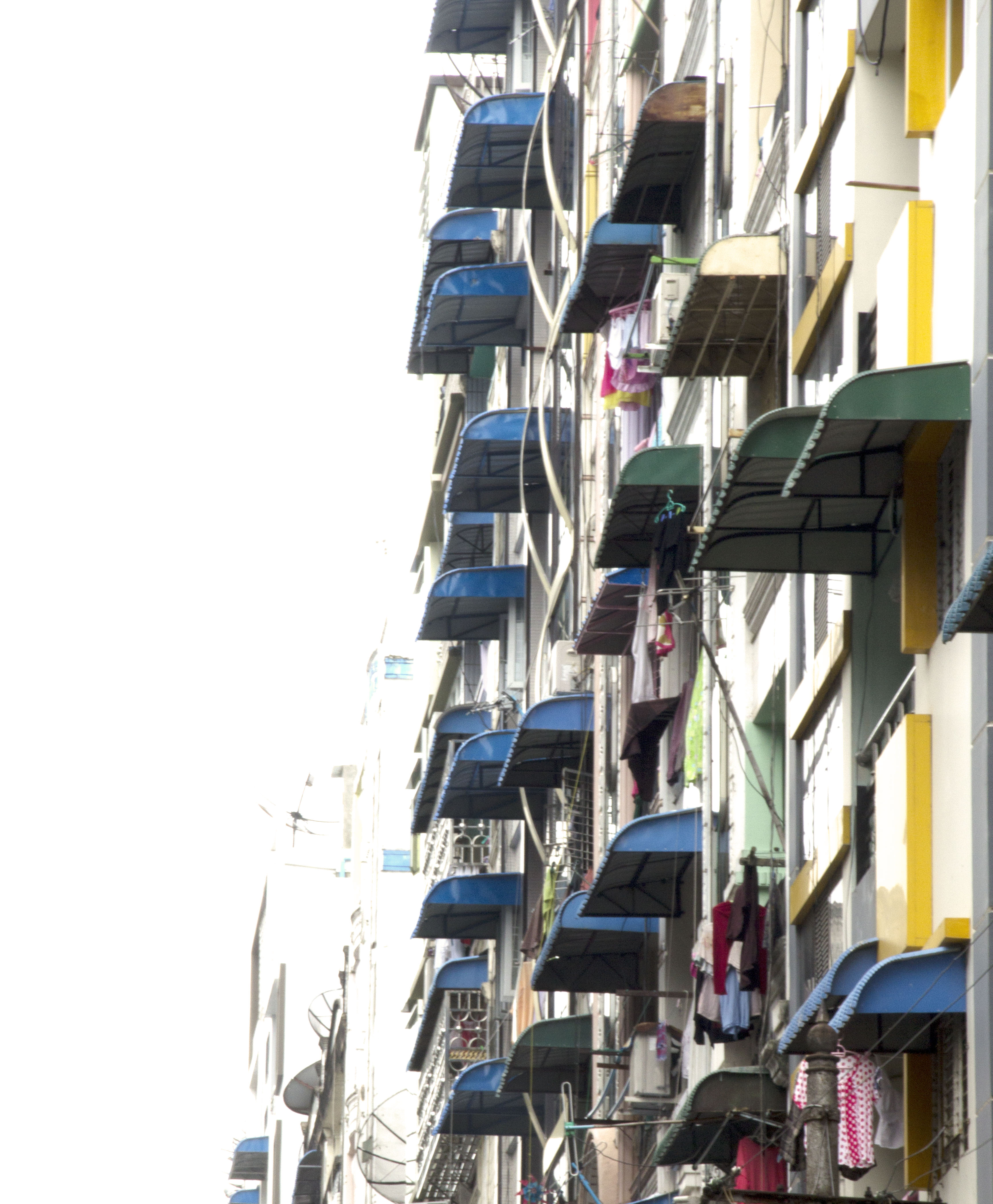 Colorful little balcony roofs in one of the neighborhoods.