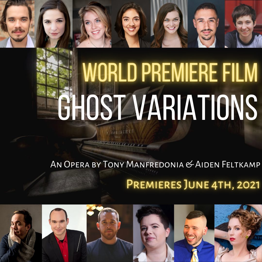 show poster for ghost variations by Tony Manfredonia and Aiden Feltkamp, featuring Alexandra Plattos Sulack, a world premiere film, scheduled for June 4, 2021.