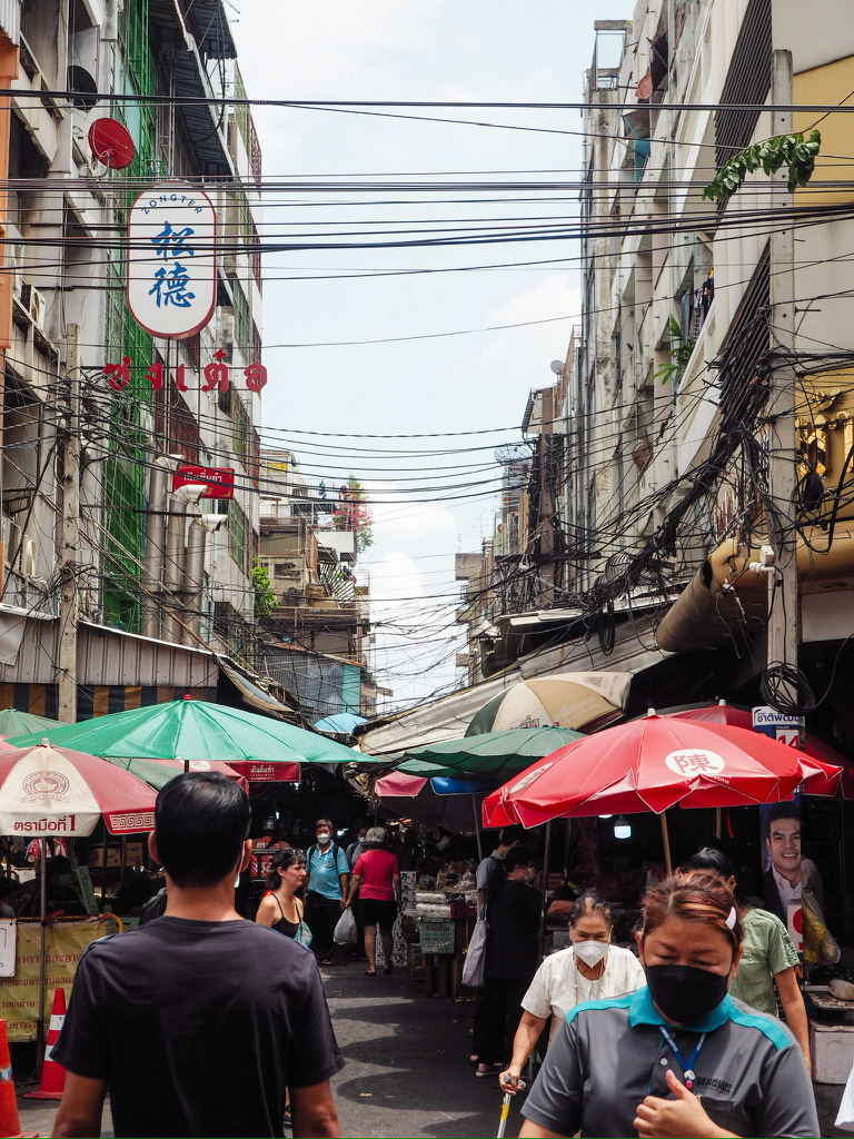 crowded Sampheng street market in Thailand