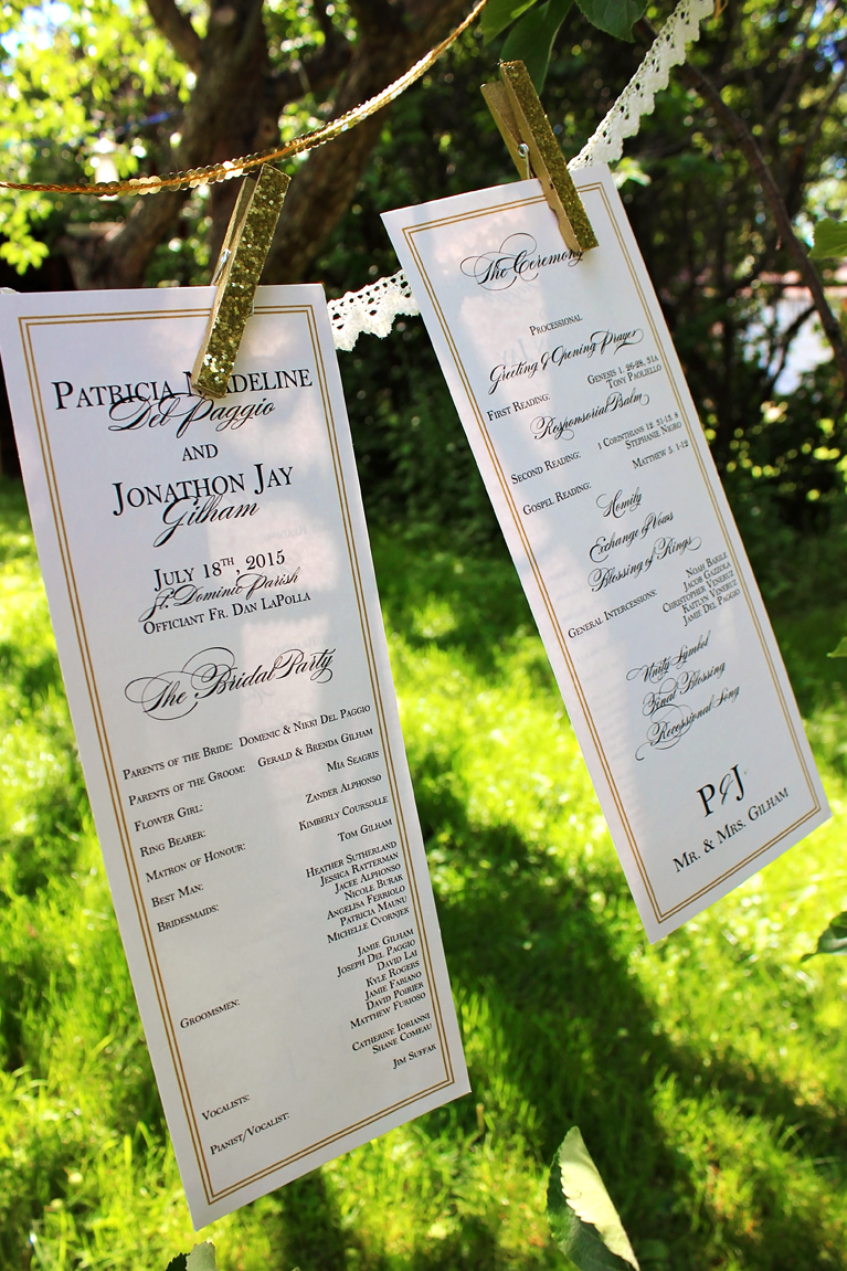 Tricia & JJ Custom wedding designs for tables, menus and donation card.