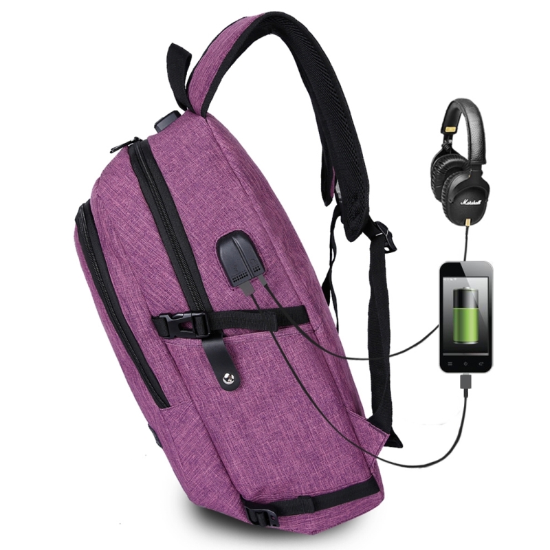 Multi Function Large Capacity Travel Casual Backpack Laptop Computer Bag With External Usb Charging Interface Headphone Jack Anti Theft Lock For Men Purple Alexnld Com