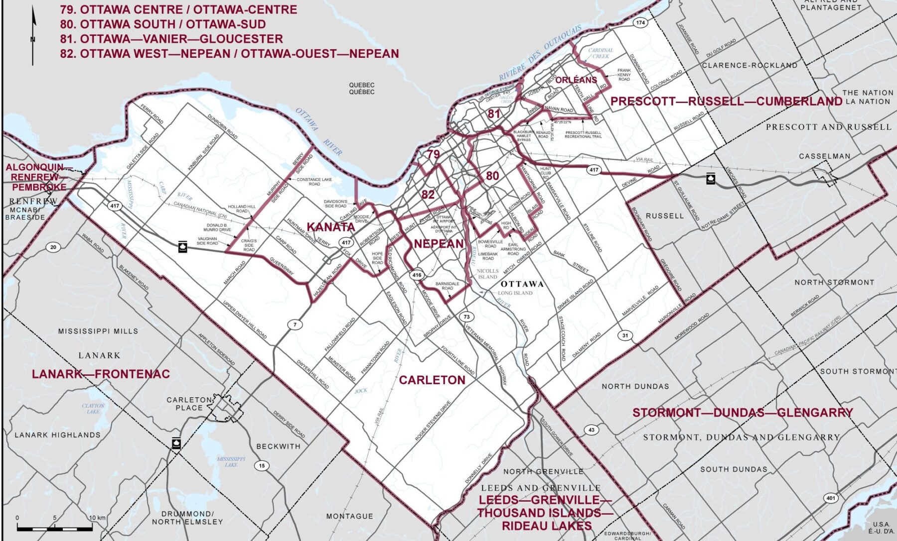 Federal Election Here Are The Ridings At Play In Ottawa Algonquin Times Ottawa Fed Riding Map Scaled 