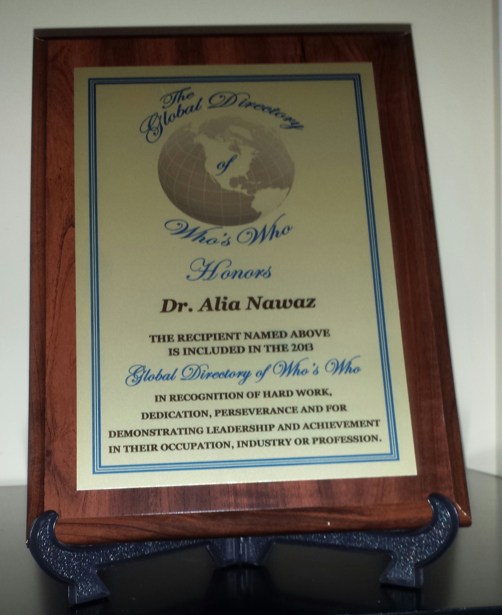 Awards Dr. Alia Nawaz