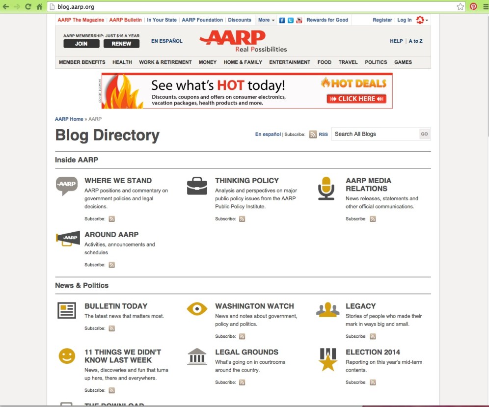 screenshot of blog.aarp.com