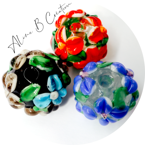 Perles En Pâte De Verre Décorées Chardon - Tailles Variées, Vrac, Inde