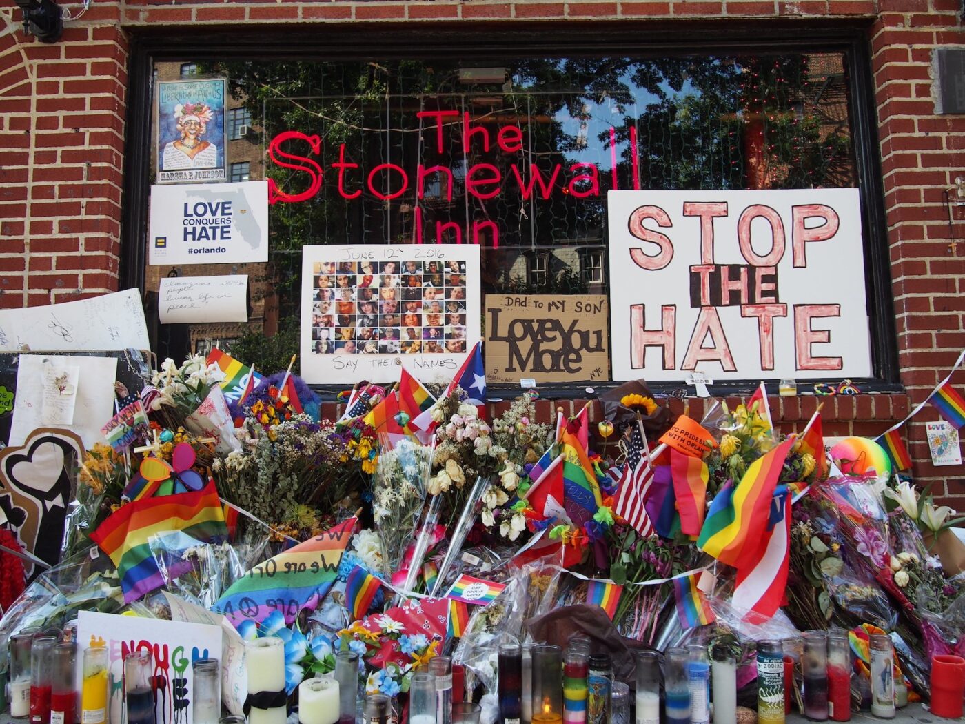 The Stonewall Inn decorated with pride