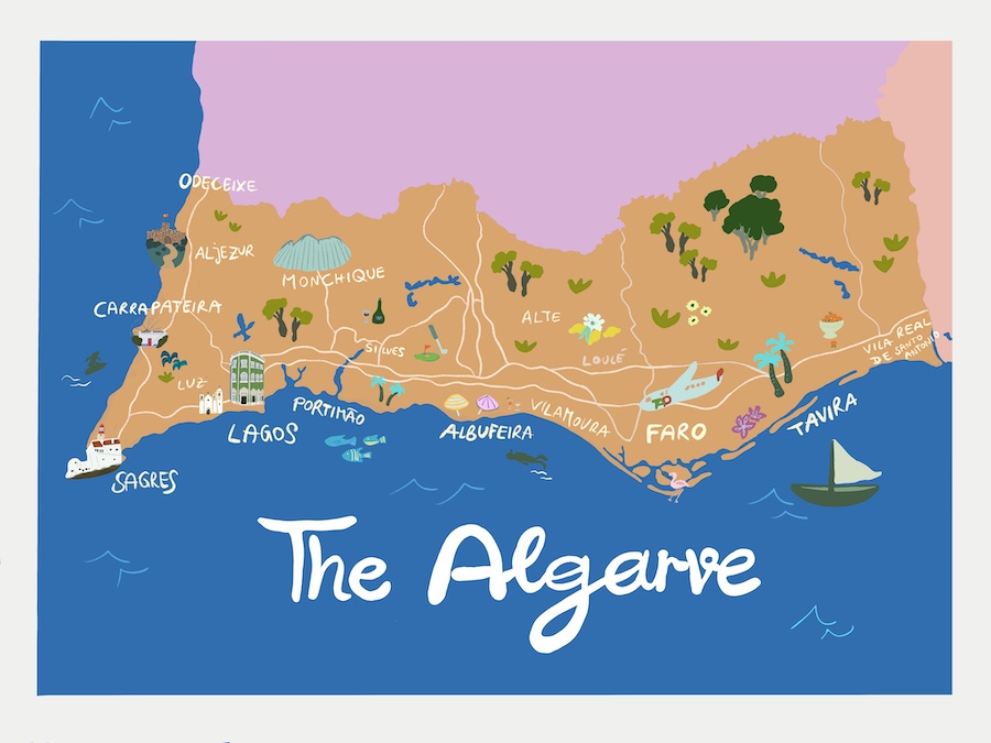 Art Postcard Catalogue Alix M Campbell Artist Illustrator Algarve Map Pink Copy 