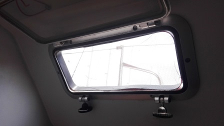 Mosquito net in place in porthole/window