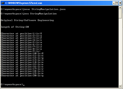 Character Position in a string java