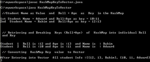 hashmap key to vector or string array