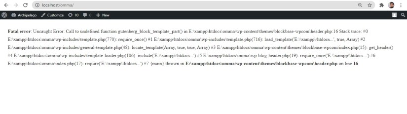 Fatal Error Blockbase parent theme by Automattic 