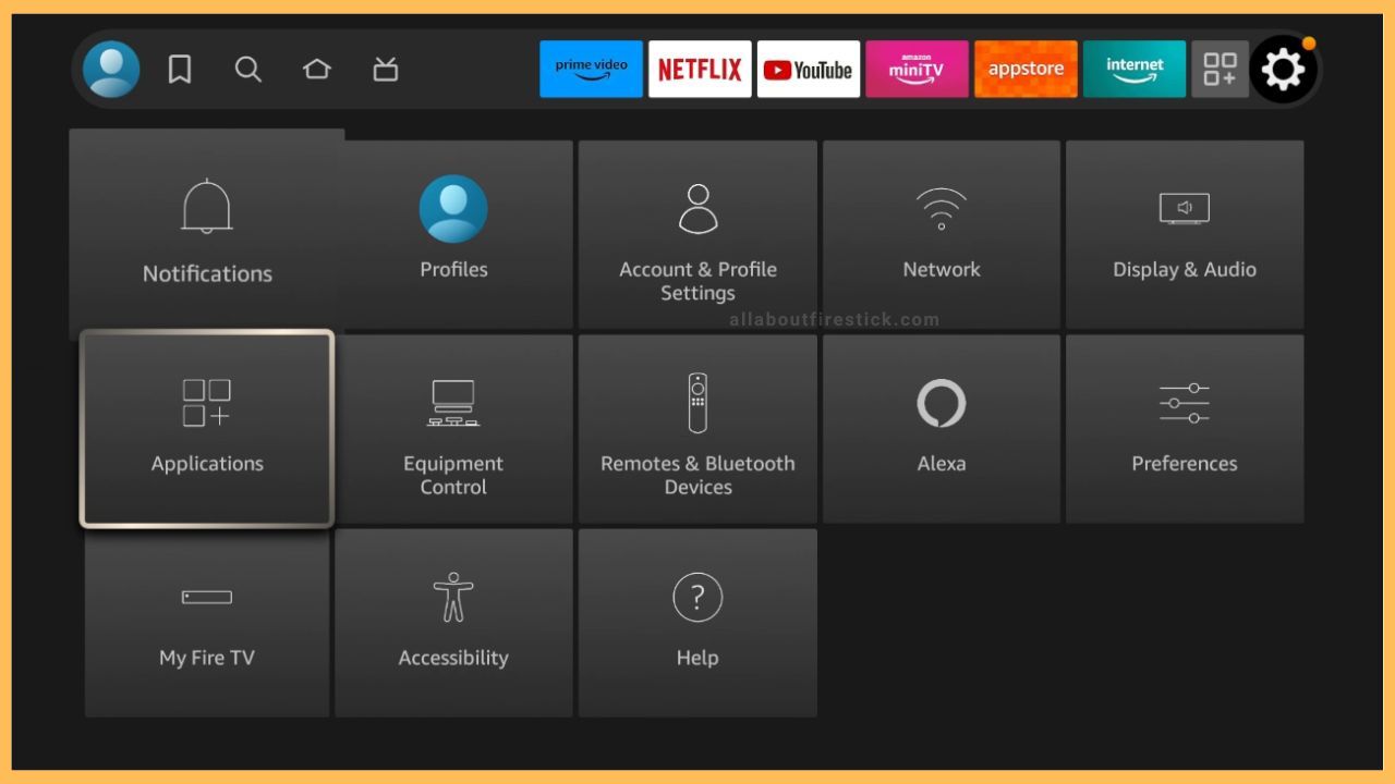 Select Applications Tile to Clear Cache Files