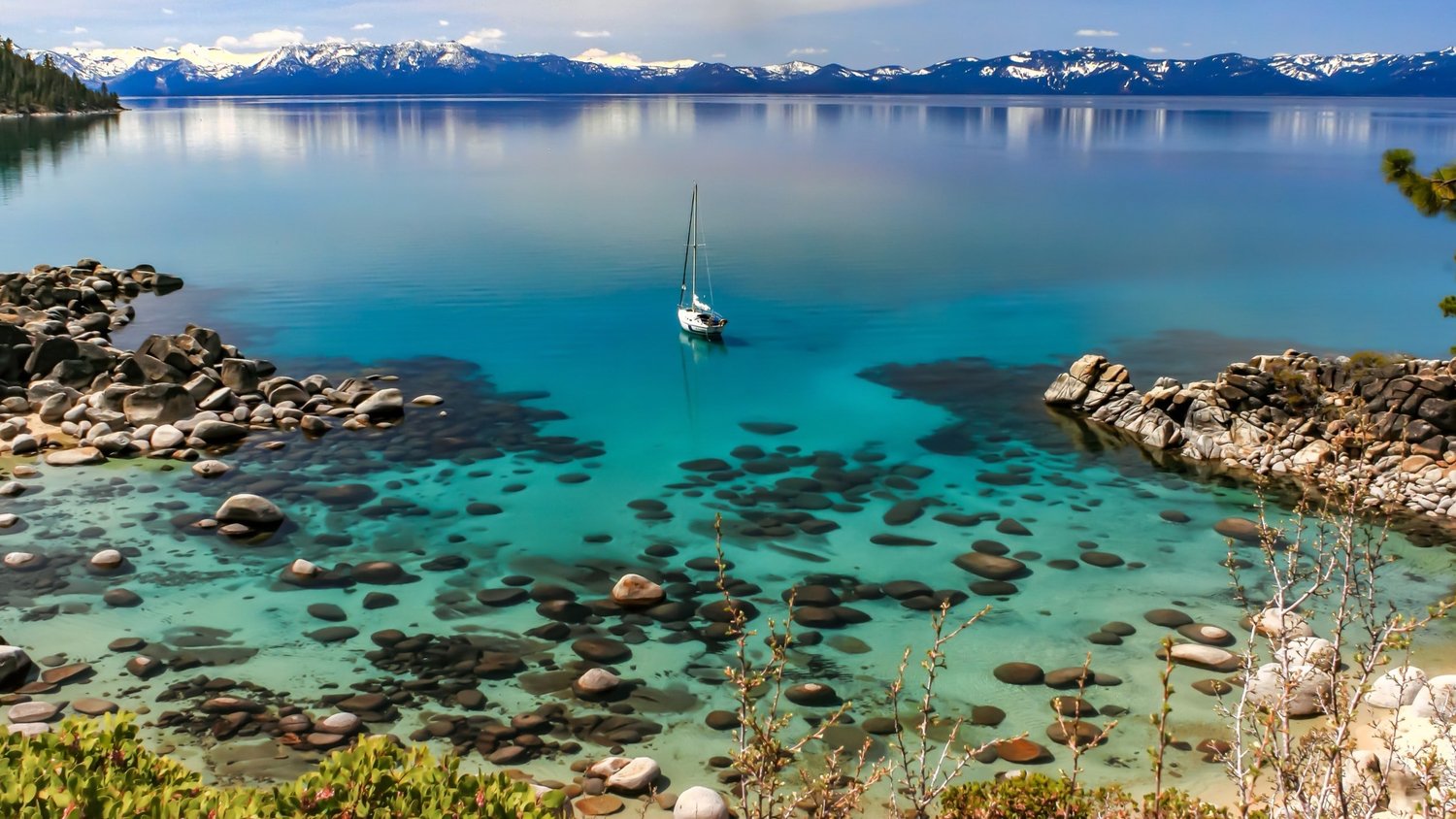 Oligotrophic Lake Tahoe with crystal clear waters.