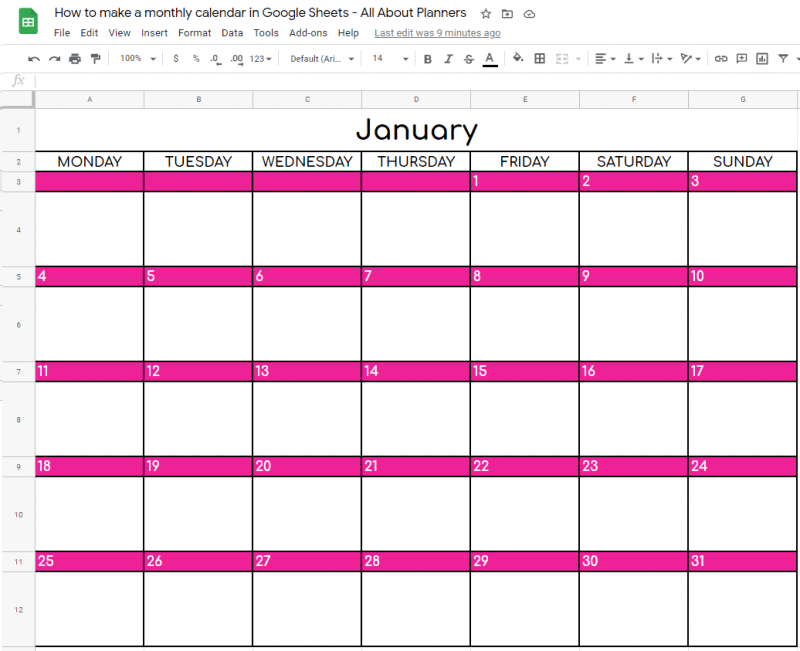 how to make a monthly calendar printable using google