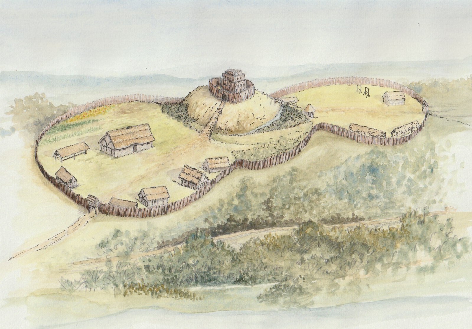 Torrington Castle, Artist Rendition, circa 1100AD.