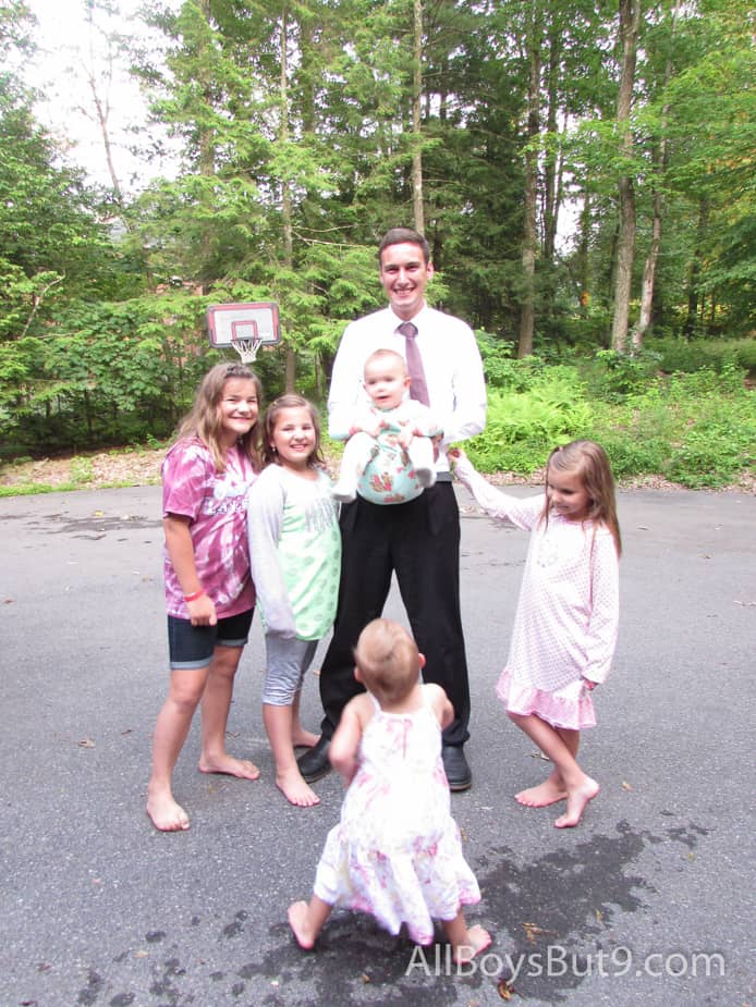 Levi arrives home and receives LOTS of HUGS from his 'little sisters'!