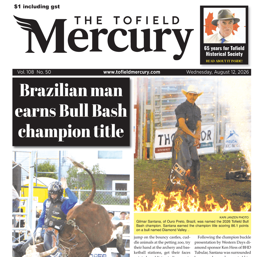 Brazilian man earns Tofield Bull Bash title – read the August 12 Tofield Mercury!