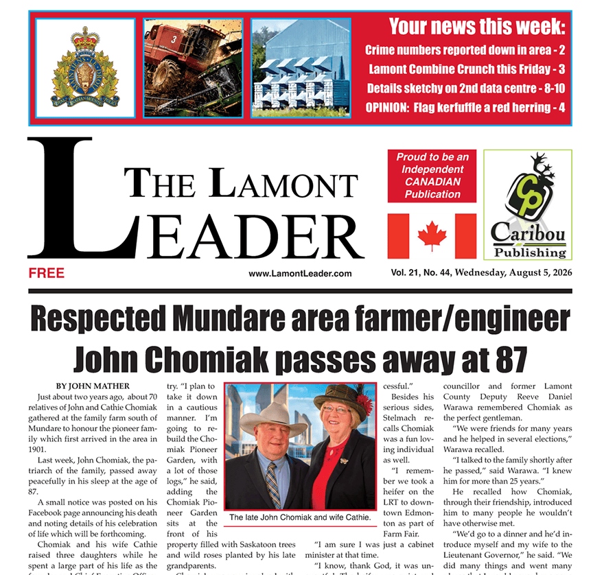 Respected Mundare area farmer/engineer John Chomiak passes away at 87 – read the August 5 Leader