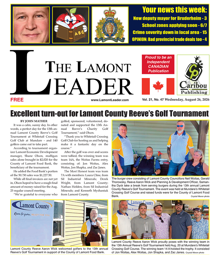 Excellent turn-out for Lamont County Reeve’s Golf Tournament – August 26 LEADER is out now!