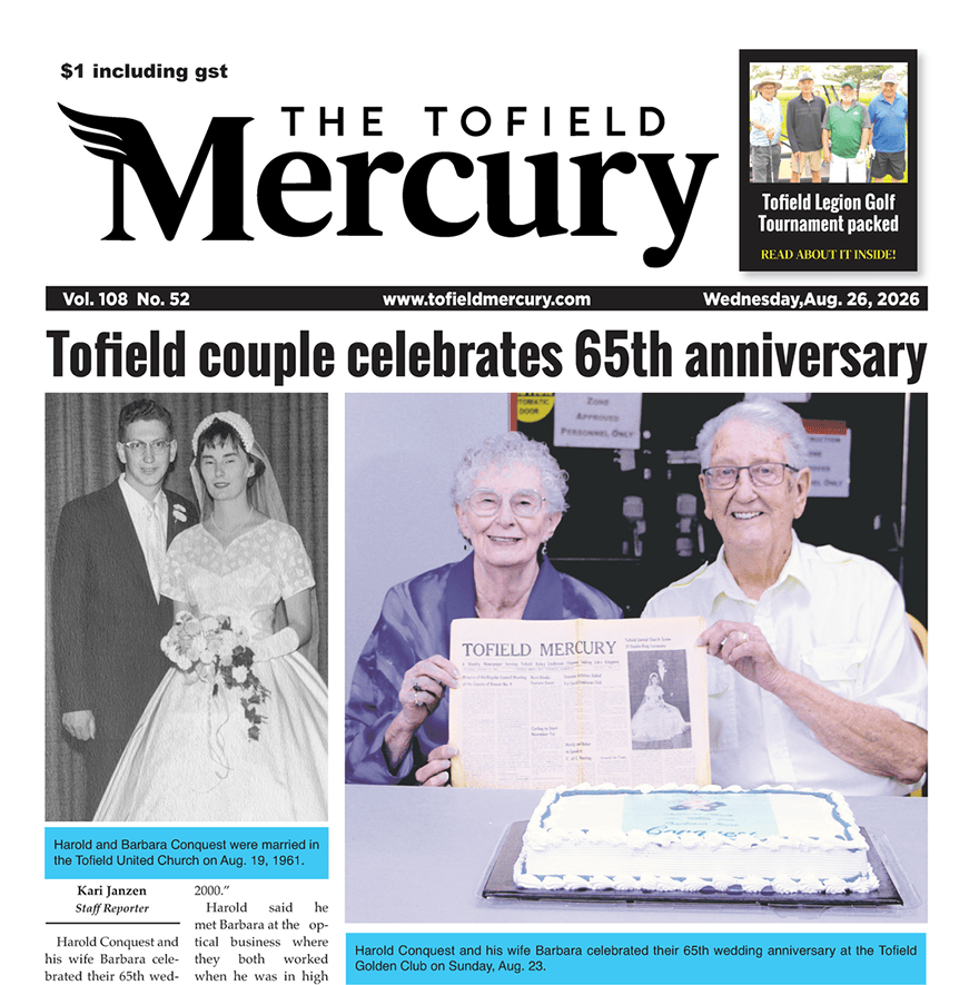 Tofield couple celebrates 65th anniversary – read the August 26 Tofield Mercury