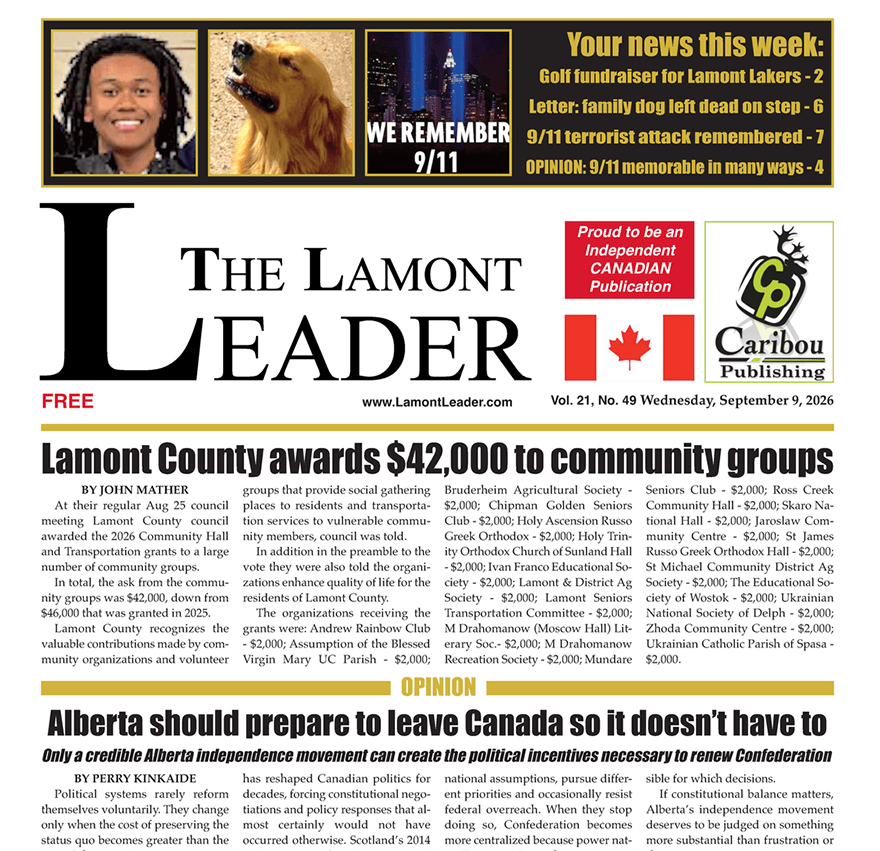 Lamont County awards $42,000 to community groups – Sept 9 Lamont Leader