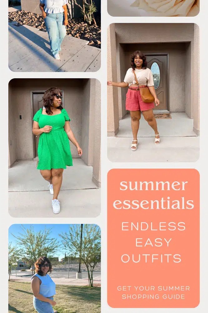 pinterest pin image that reads: summer essentials, endless easy outfits, get your summer shopping guide 