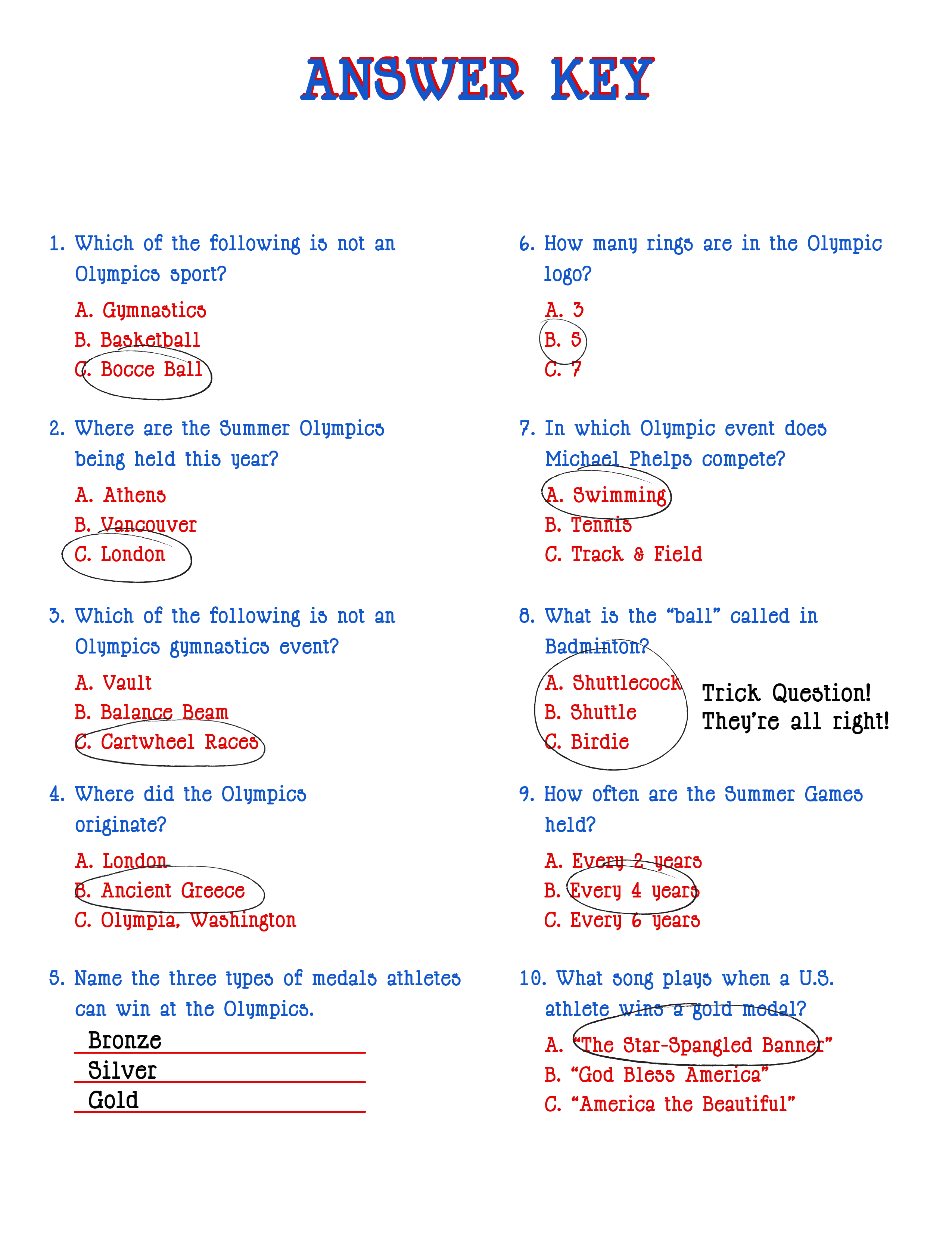 Olympic trivia questions and answers printable