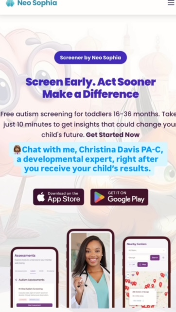 Picture of Neosophia app and Christina Davis, PA0C on phones with how to download neo sophia screener app images