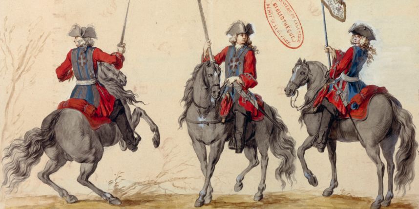 Les mousquetaires du roi avec la traditionnelle casaque bleue. Photo : Paris - Musée de l’Armée