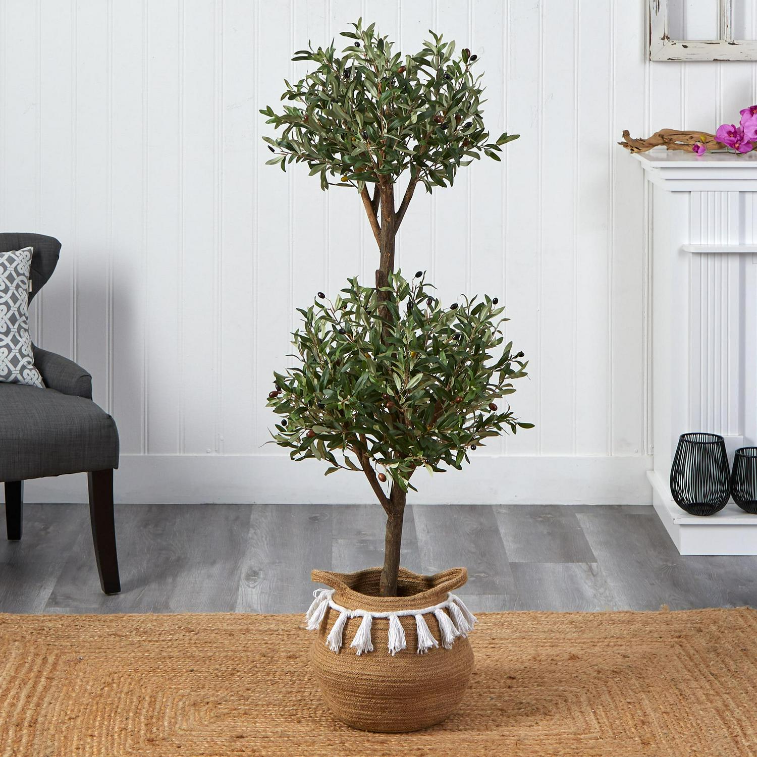 Artificial Olive Tree in Planter, 4.5' Tall