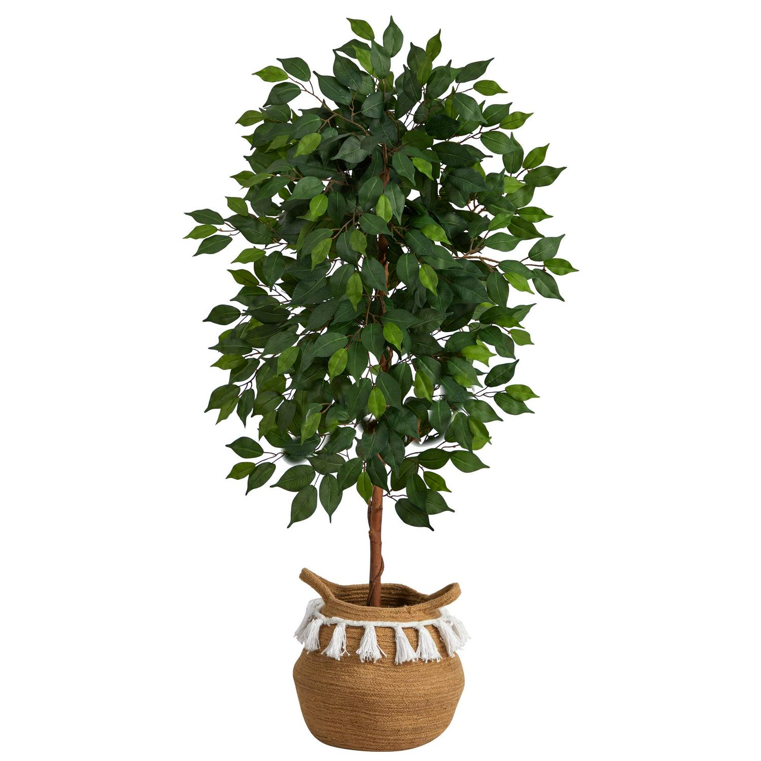 Artificial Ficus Tree in Natural Cotton Planter w/Tassels 4in