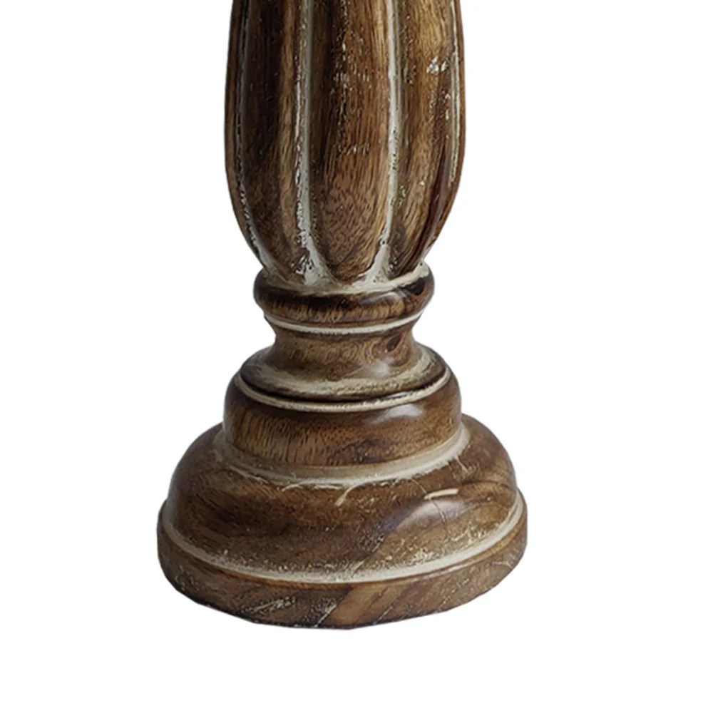 Taki Rustic Wooden Pillar Candle Holders Set of 3 - Distressed Brown - Handcrafted Wood & Iron - Tapered Design - Home Decor