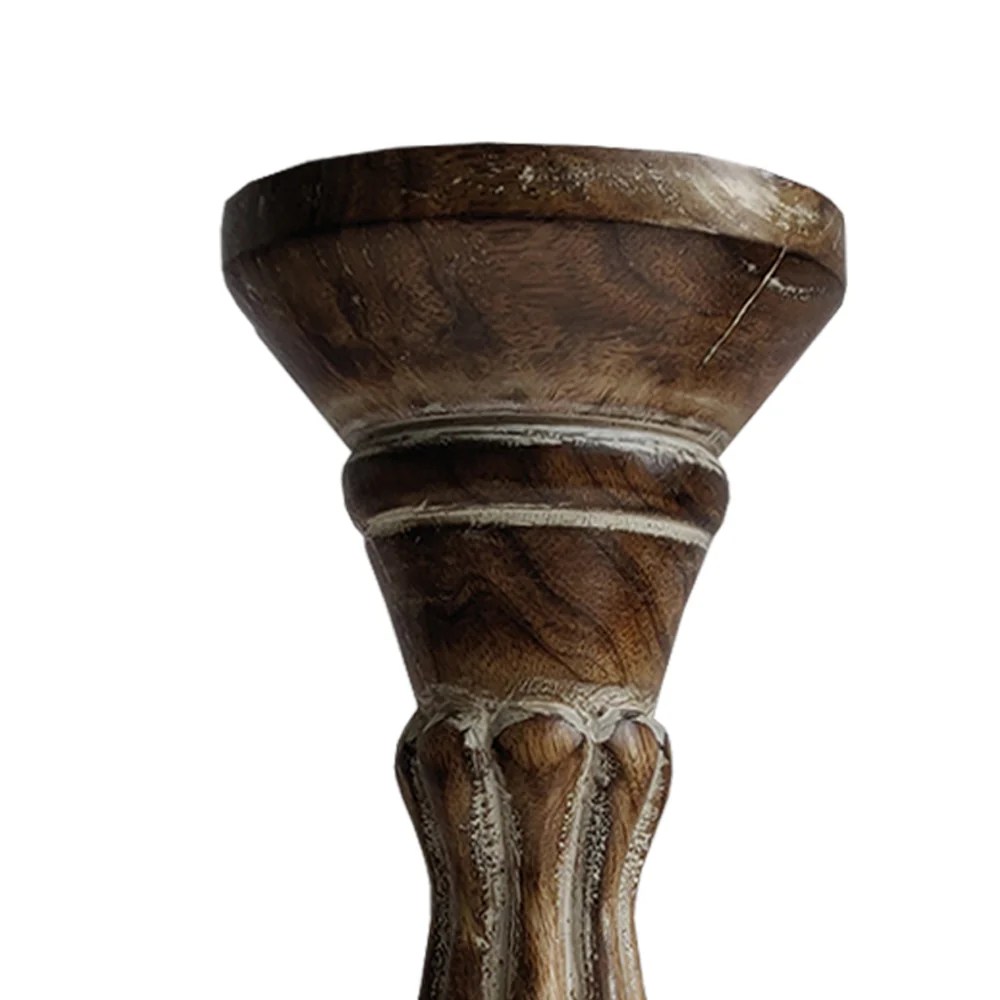 Taki Rustic Wooden Pillar Candle Holders Set of 3 - Distressed Brown - Handcrafted Wood & Iron - Tapered Design - Home Decor