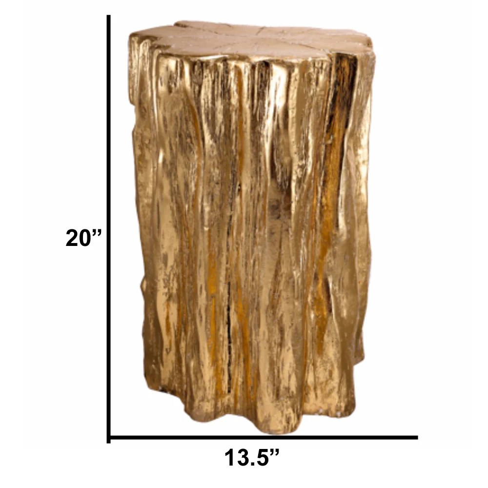 Gold Magnesium Tree Trunk Stool - Rustic Metal Accent Stool for Living Room, Kitchen & Dining - 20"H x 13"W x 13.5"L